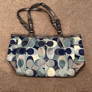 Multi blue colored coach purse! Cloth and leather